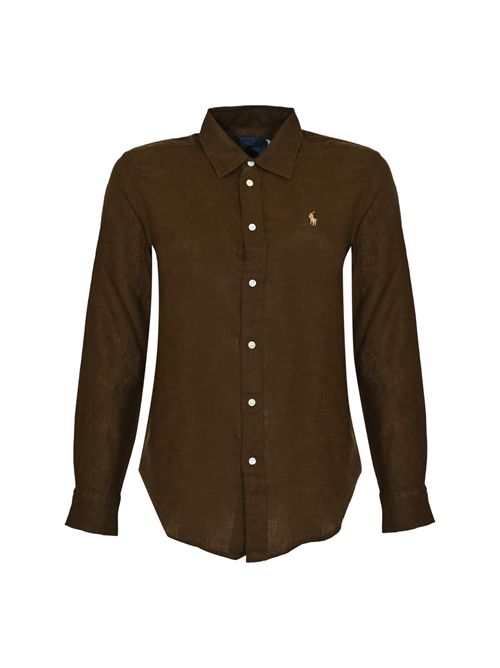Camicia Polo Pony in lino Dark brown POLO RALPH LAUREN | 211970730508